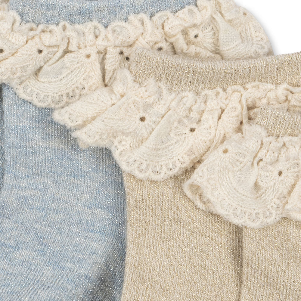 KONGES SLOJD GLITTER FRILL SOCKS 2PC: PEARL BLUE
