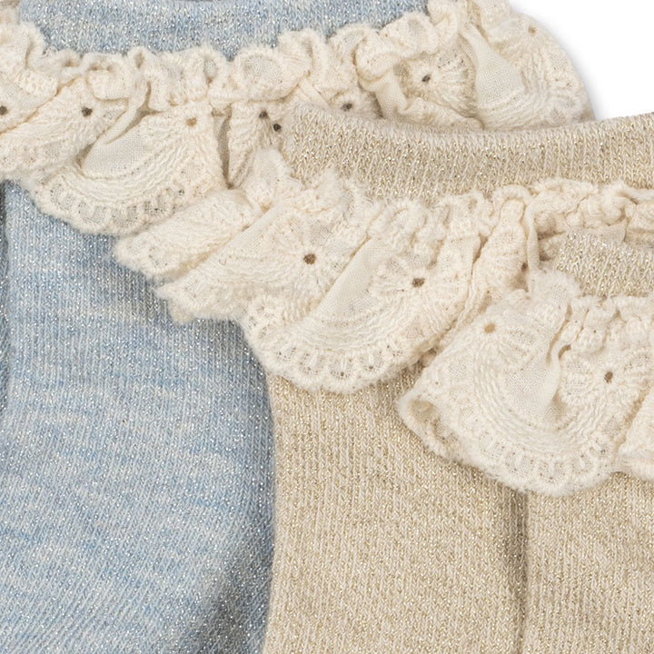 KONGES SLOJD GLITTER FRILL SOCKS 2PC: PEARL BLUE
