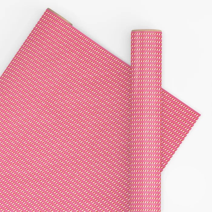 TWINE STRIPE WRAPPING PAPER: BRIGHT PINK/POPPY RED/10M