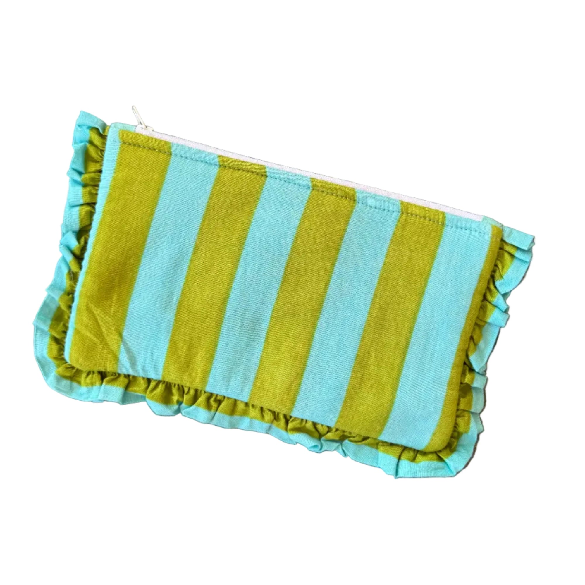 VERA OLIVE AQUA FRILL ZIP POUCH