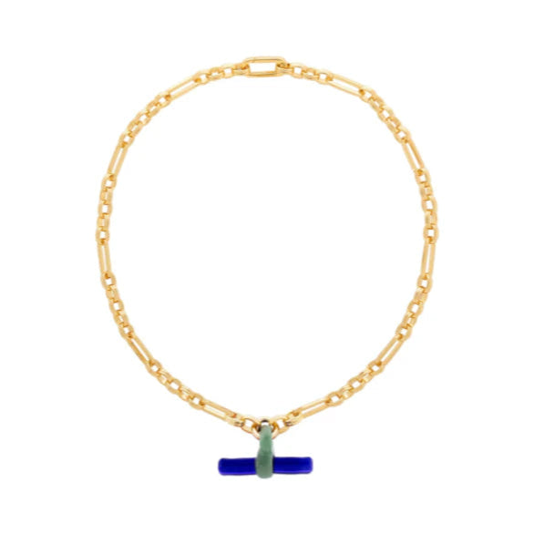 SANDRALEXANDRA T-BAR GLASS MIXED CHAIN NECKLACE: SAGE GREEN &amp; BLUE