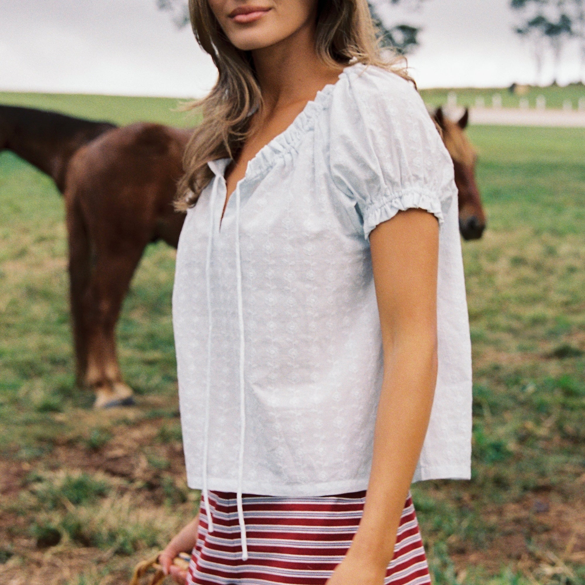 JUNI WOMENS JASMINE BLOUSE: POWDER BLUE