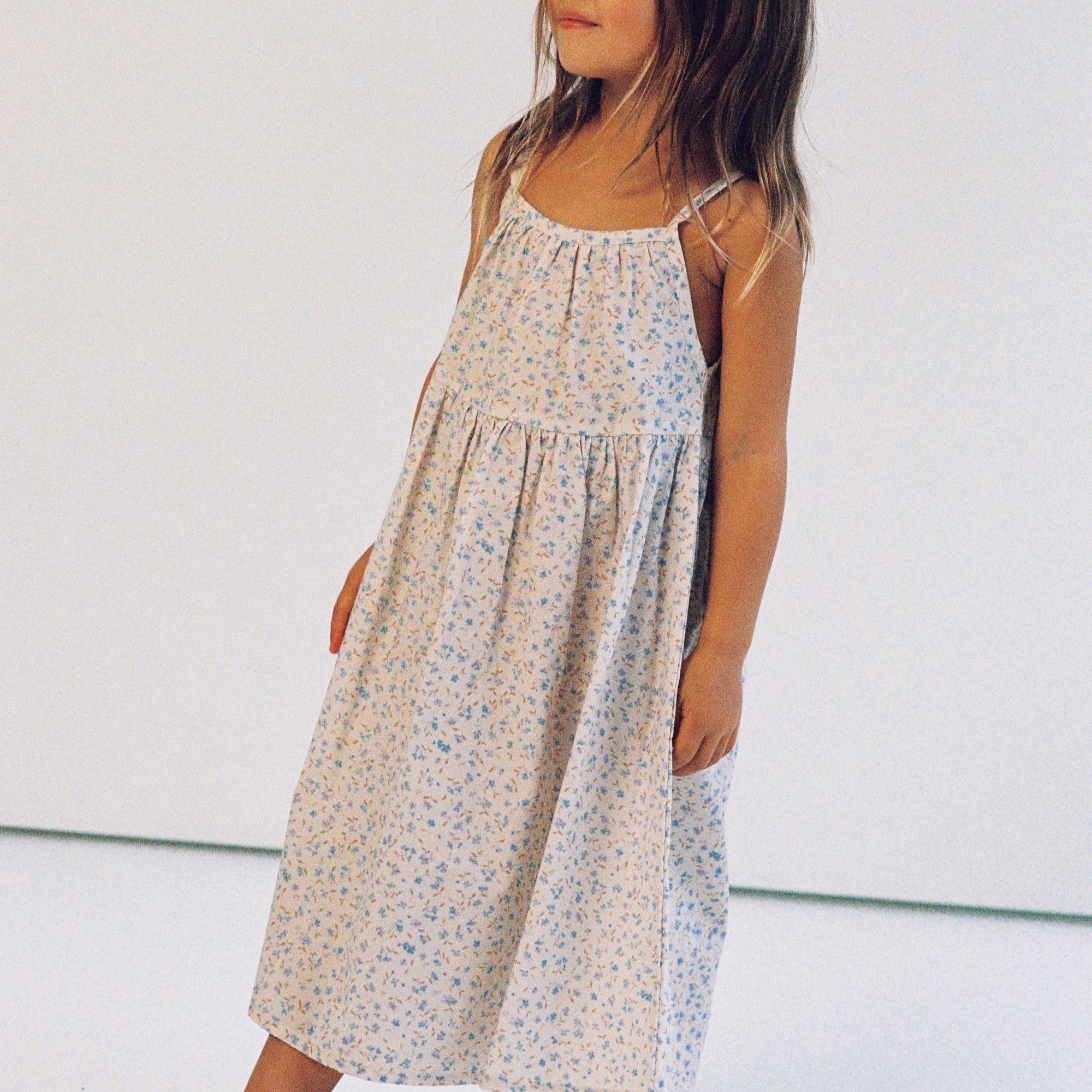 ILLOURA THE LABEL DARCY DRESS: INDIGO BLOOM PRINT