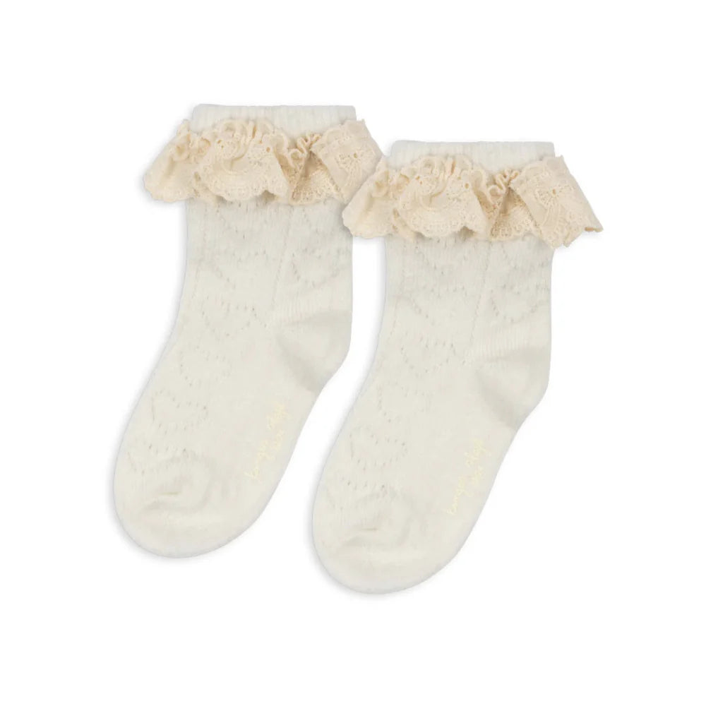 KONGES SLOJD WOOL POINTELLE SOCKS: BEIGE