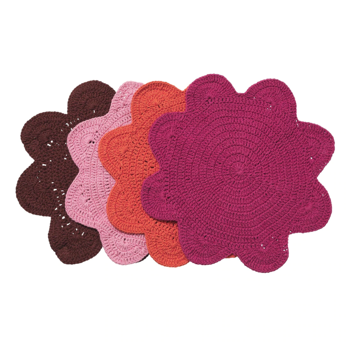 SAGE & CLARE MINETTE CROCHET PLACEMAT: FLAMINGO POPPY ROSEWOOD MAGENTA