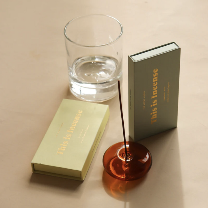 THIS IS INCENSE GLASS VESSEL INCENSE HOLDER: AMBER