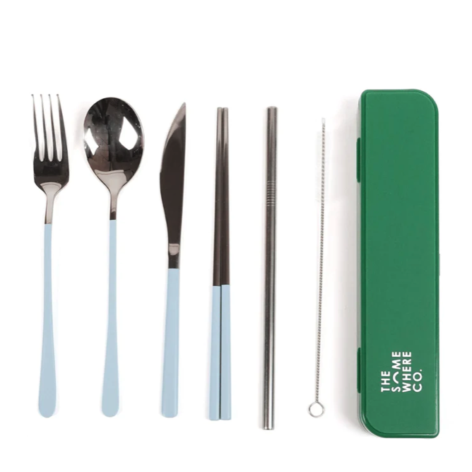 THE SOMEWHERE CO TAKE ME AWAY CUTLERY KIT: SILVER/ BLUE