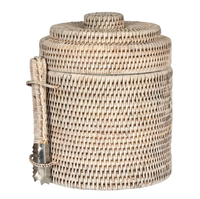 PAUME RATTAN ICE BUCKET W TONG: WHITE WASH