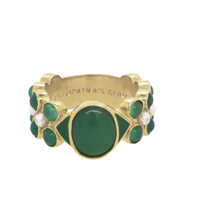 CLEOPATRA'S BLING JATAMANSI RING WITH AGATE AND FRESHWATER PEARL