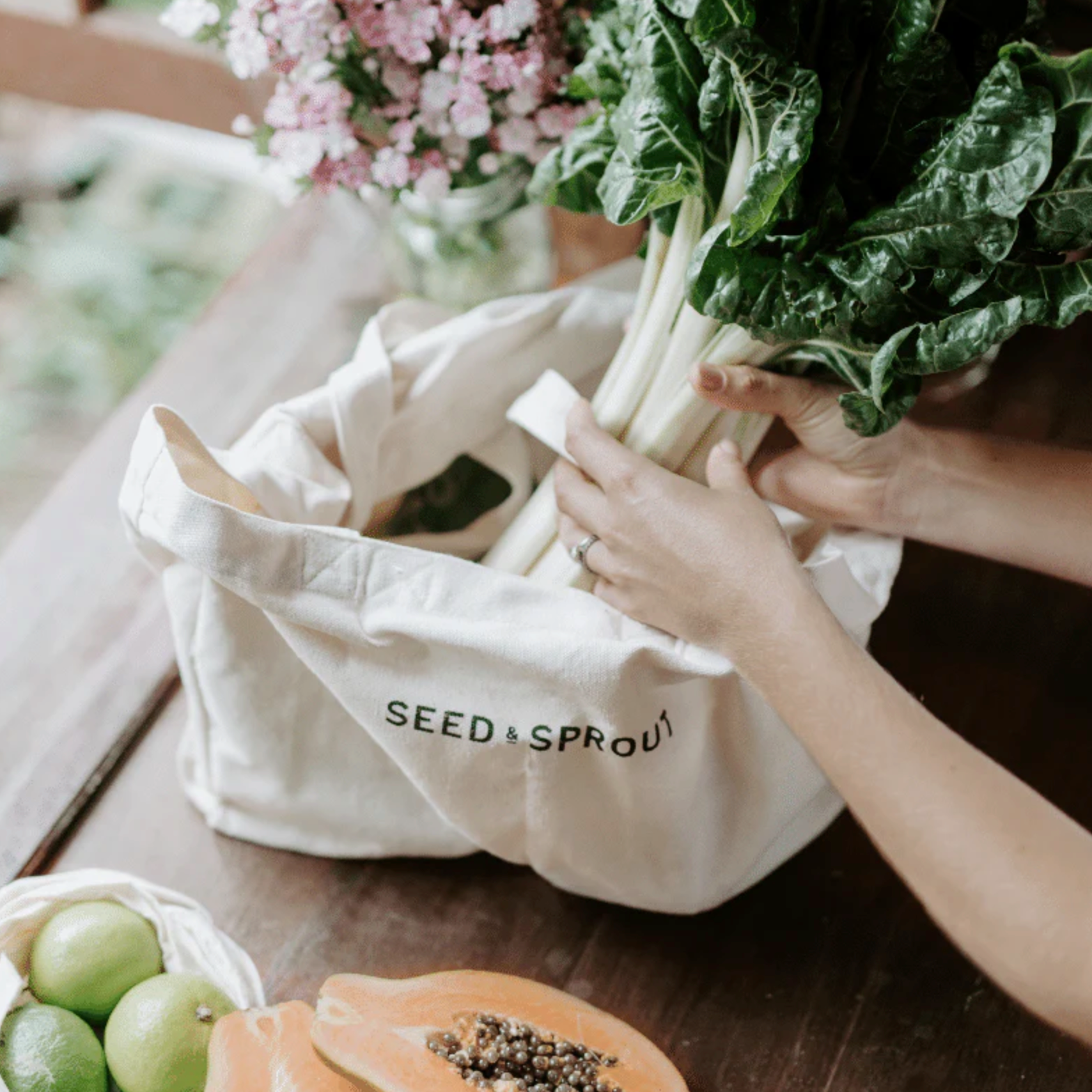 SEED & SPROUT POCKET TOTE SHOPPING BAG