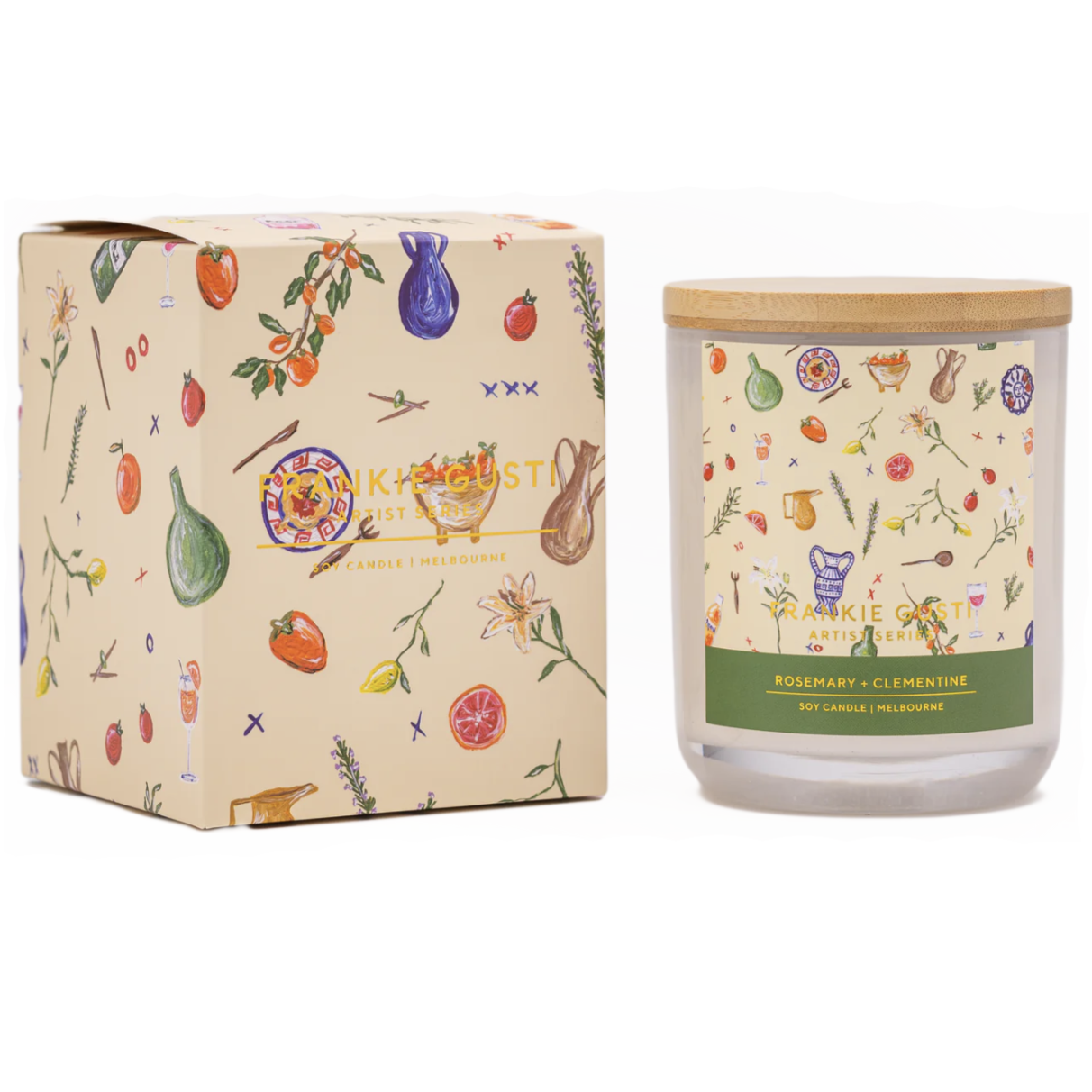 FRANKIE GUSTI ARTIST SERIES BRIGITTE GRANT ROSEMARY AND CLEMENTINE CANDLE